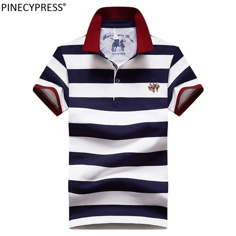 95% Cotton 5% Spandex Quality Summer Man Polo-shirt Fashion Embriodery Striped Casual Male Navy Blue Men Short Sleeve Polo Shirt 220608