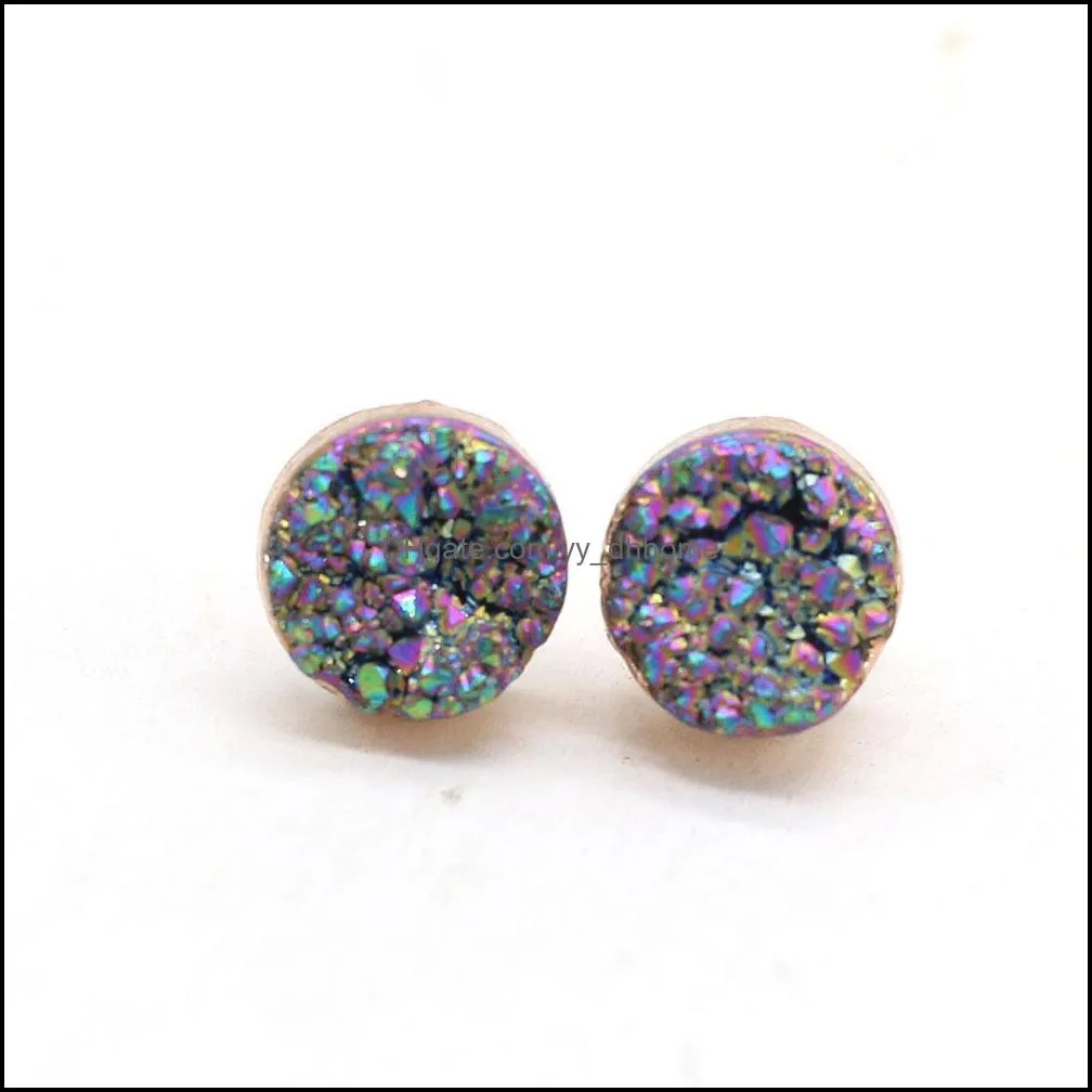 Fashion Gold plated Round 12mm Resin Druzy Drusy Stud Earrings for Women Jewelry