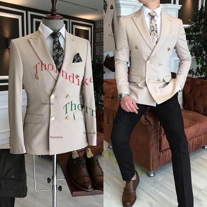 Herenpakken Blazers Thorndike Classic Solid Color Men Peaked Rapel Blazer Custom Made Double Breasted Party Prom Coat Tuxedos/Weddingmen's