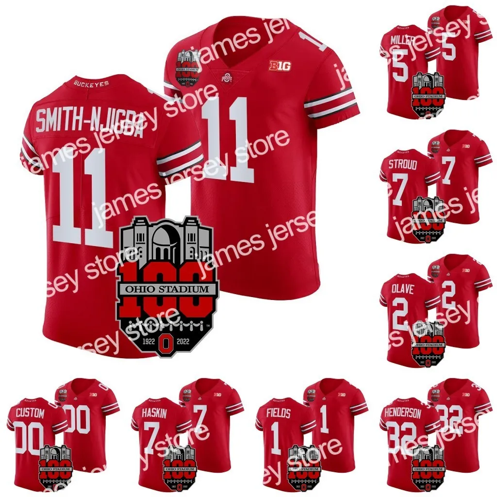 James Jaxon Smith-Njigba Ohio State Buckeyes 1922-2022 엘리트 축구 100 주년 기념일 기념일 Jersey C.J. Stroud Treveyon Henderson Justin