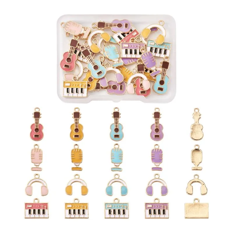 Charms 32Pcs 16 Style Zinc Alloy Pendants With Enamel Cadmium Free Nickel Lead Mixed Shapes Light Gold ColorCharms