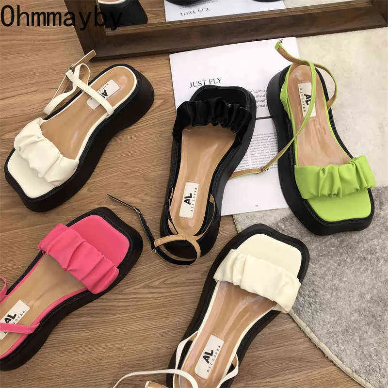 Sandalen 2022 Chic Plattform Frauen Komfort Schuhe 2022 frauen Offene spitze Dicke Sohle Damen Knöchel Riemen Outdoor Party Rutschen 220704