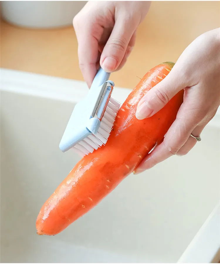Pelapatate per frutta e verdura in plastica 5 in uno con spazzola per la pulizia coltello per sbucciare macinazione apribottiglie per aglio Gadget da cucina Strumenti Migliore qualità