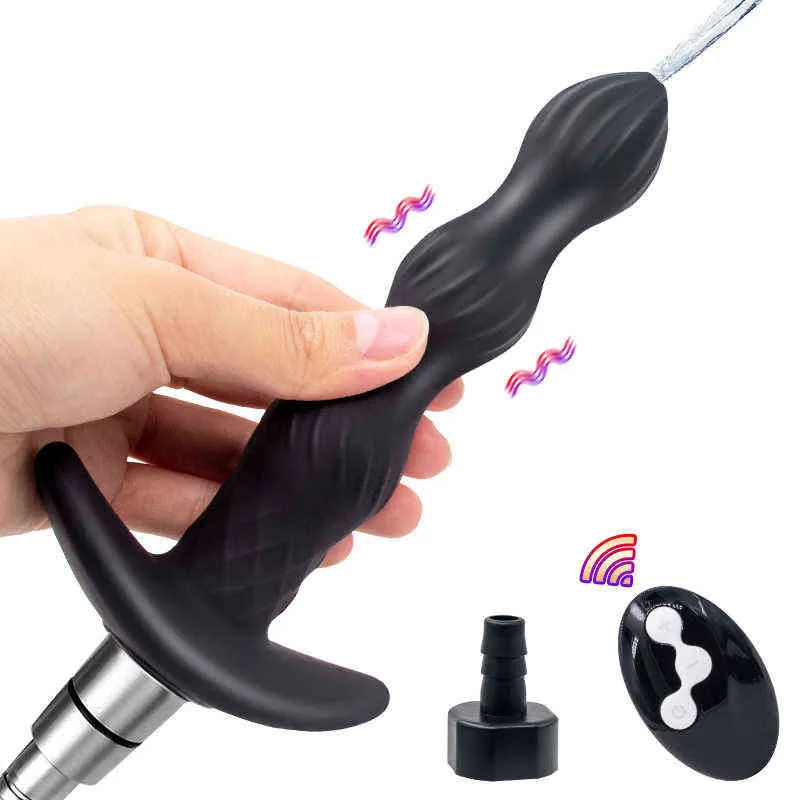 Nxy Giocattoli anali Vibratore Clistere Pulizia Telecomando Bdsm Perline Masturbatore Culo Plug Dildo Risciacquo Buttplug in silicone Giocattolo del sesso 220420