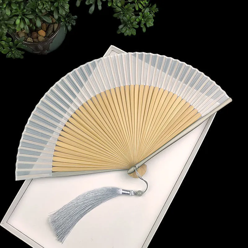 22cm Silk Fan Folding Chinese Style Gray Paint Edge Bamboo Summer Simple Solid Color Decorative 220505