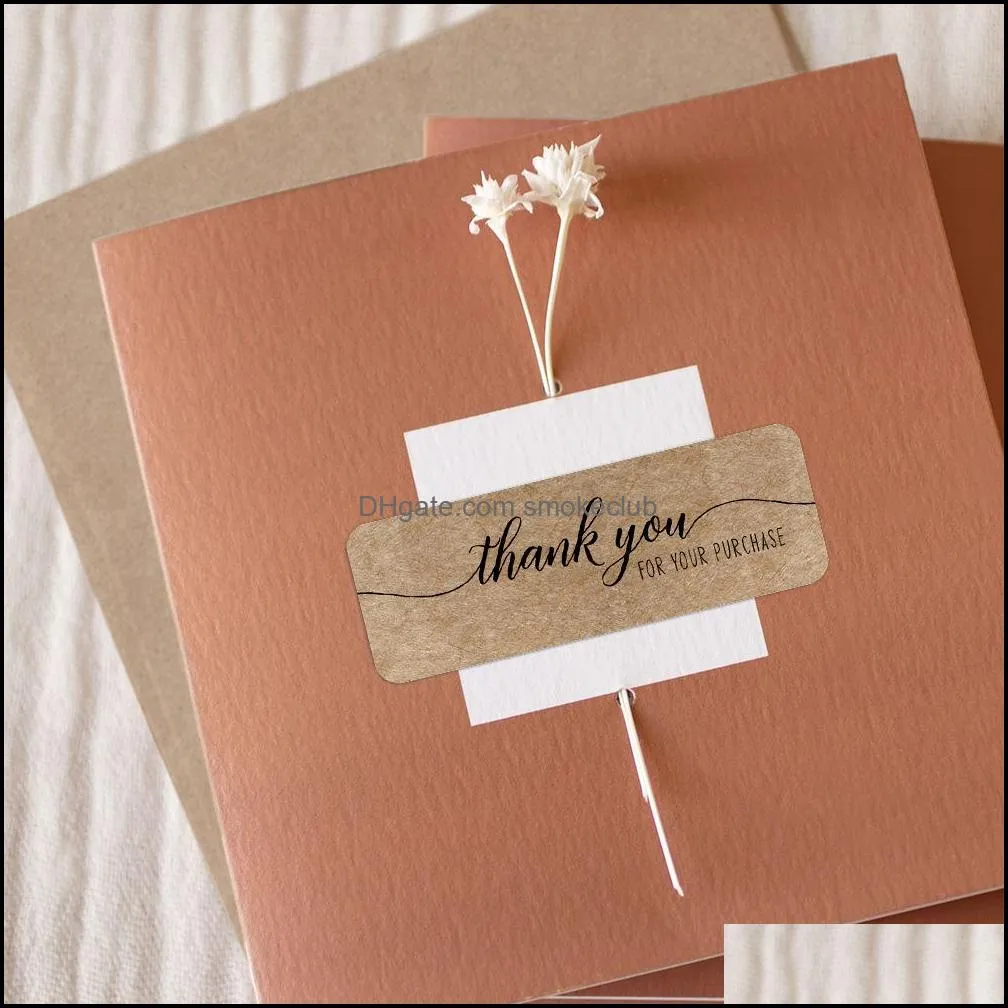 7.5*2.5cm Kraft Paper Thank You Adhesive Stickers 120pcs/lot Holiday Gift Packing Labels Long Slip Sealing Brown Printing Label