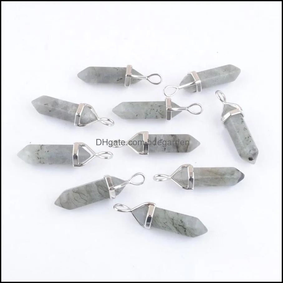 natural stone pendants bullet fluorite labradoirte sodalite hexagonal point pendulum column reiki healing chakra jewelry gift dbn470