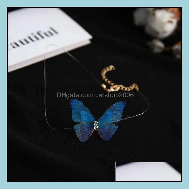 butterfly necklace necklaces gossamer wings crystal simulation double butterflys transparent line invisible clavicle chain jewelry