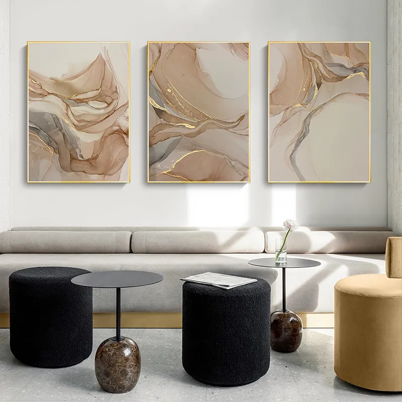 Samenvatting Beige Gold Bruine Alcohol Inkt Canvas Print Fluid Art Textuur Moderne schilderwandfoto's voor woonkamer decoratie