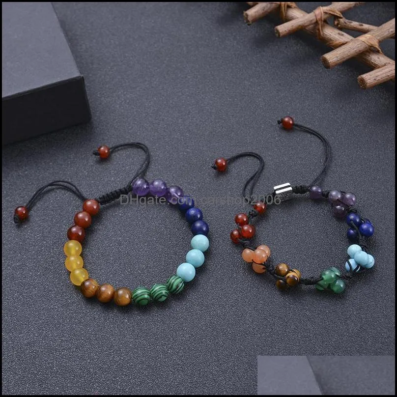 Fashion Natural Chakra Beads Bracelet Adjustable Black Agate Stone Bracelet Life Tree Bracelets Women Yoga Jewelry Gift