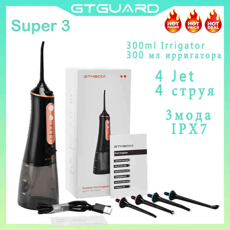 GTGUARD Super3 Irrigador dental portátil, carregamento USB, três modos, água de limpeza de dentes ipx7300ml, gtmedia 220511