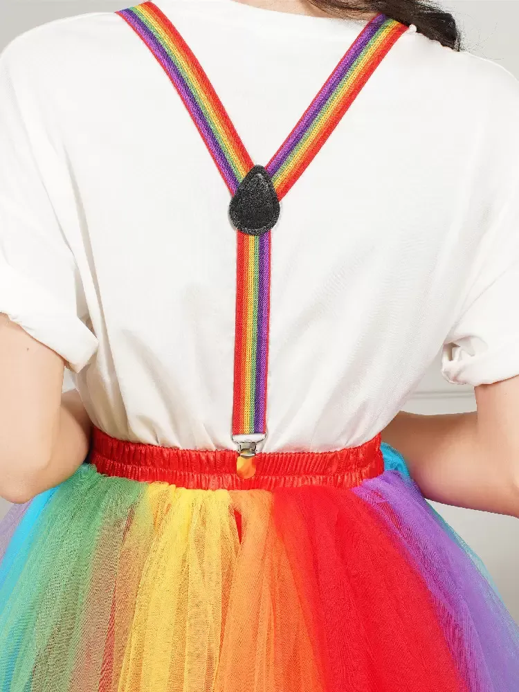 Rainbow Tutu Skirt Women Elastic Band Gift 5 Layers Soft Tulle Ribbon Hem Girls Petticoat Midi Underskirt for Costumes Cosplay CPA3266 sxmy20