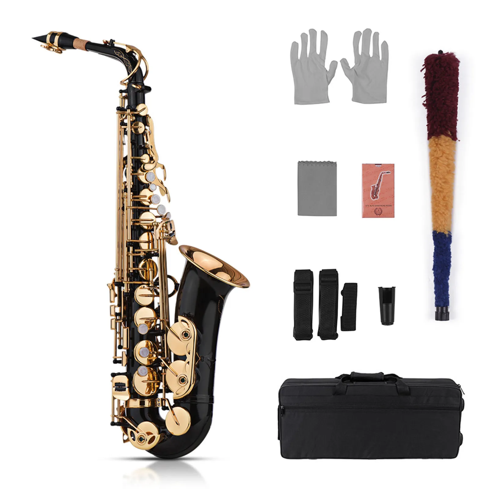 Saxophone Eb Alto en laiton laqué or, Type clé 82Z, Instrument à vent avec étui de transport rembourré, gants, chiffon de nettoyage