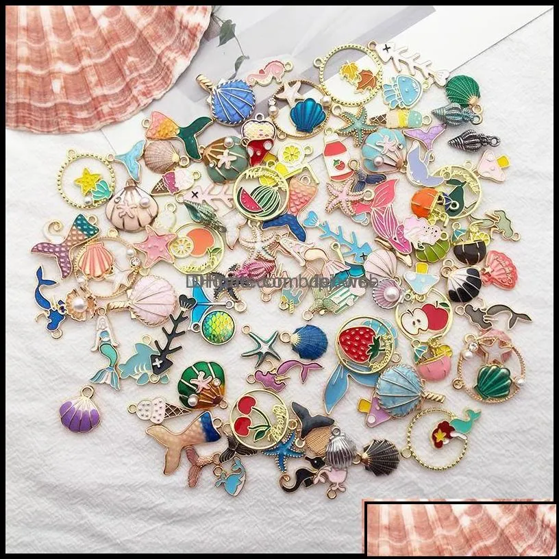 Charms Jewelry Findings Components 100Pcs/Lot Enamel Plated Zinc Alloy Marine Life Pendant For Diy Necklace Bracelet Earrings Making