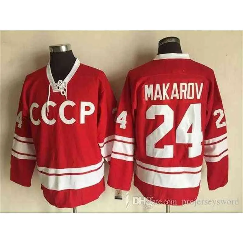 Top Quality 24 Sergei Makarov 1980 CCCP Russia Hockey Jersey MeNs 100% Stitched Red Hockey Jerseys Cheap S-XXXL