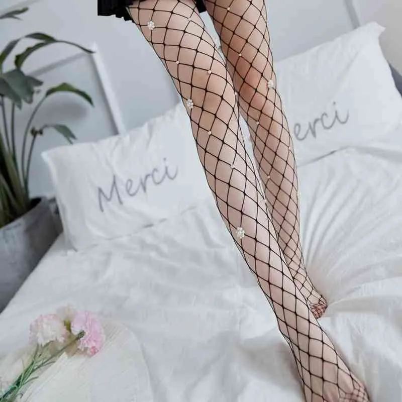 Mulheres sexy Flor de pérolas de peixes longos cabine meias de peixe ledes de meia -calça de nylon de lingerie coxa de lingerie na cintura Hosiery T220808