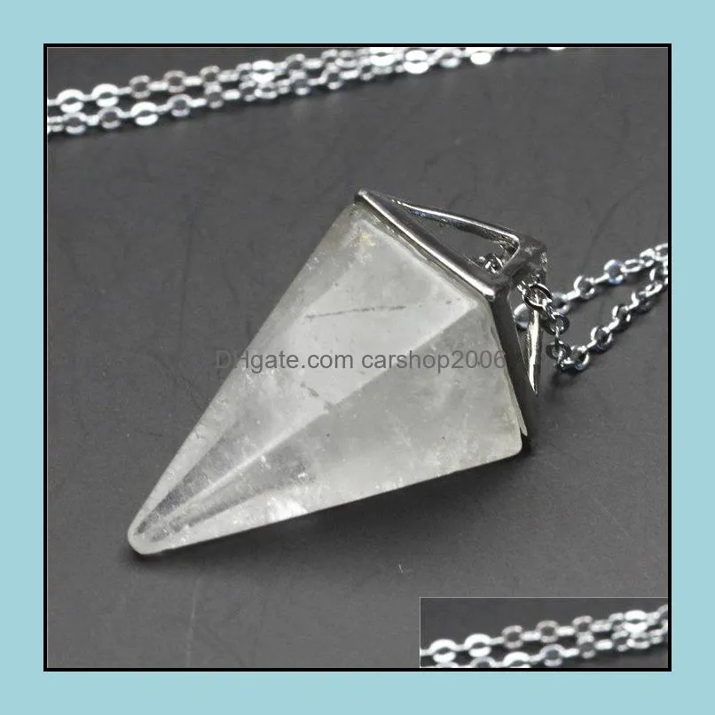 square pyramid cone stone opal crystal pendulum pendant necklace chakra healing jewelry for women men carshop2006