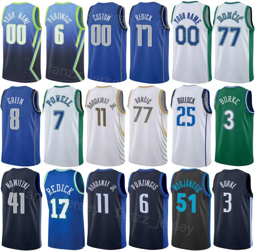 Utkast till Pick Screen Print Basketball Christian Wood Jersey Wendell Moore Jr Spencer Dinwiddie 26 Luka Doncic 77 Jalen Brunson 13 Tim Hardaway JR 11 Anpassat namnnummer