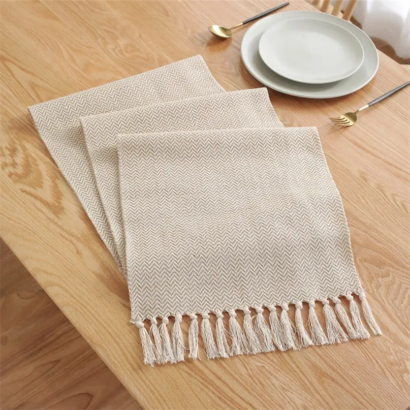 Runner da tavola in stile nordico Tessuto fatto a mano Decorazione domestica Tassel Cotton Tea Cover Coffee Flag 220615