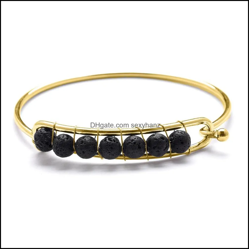 Silver Gold plated 6mm Lava Stone Bracelet Bangle volcanic Rock Stone Aromatherapy  Oil Diffuser Bracelet for women