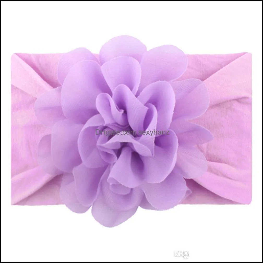 hot selling ultra-soft kids nylon Hair band children chiffon broken flower stretch hairband accessory pure color baby head wrap