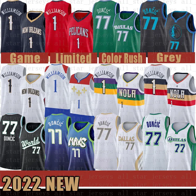 1 Luka Doncic Dirk Nowitzki Basketball Jersey New Mens Orleans Green Pelican Dalla Maverick 77 41 Zion Brown Williamson Khaki