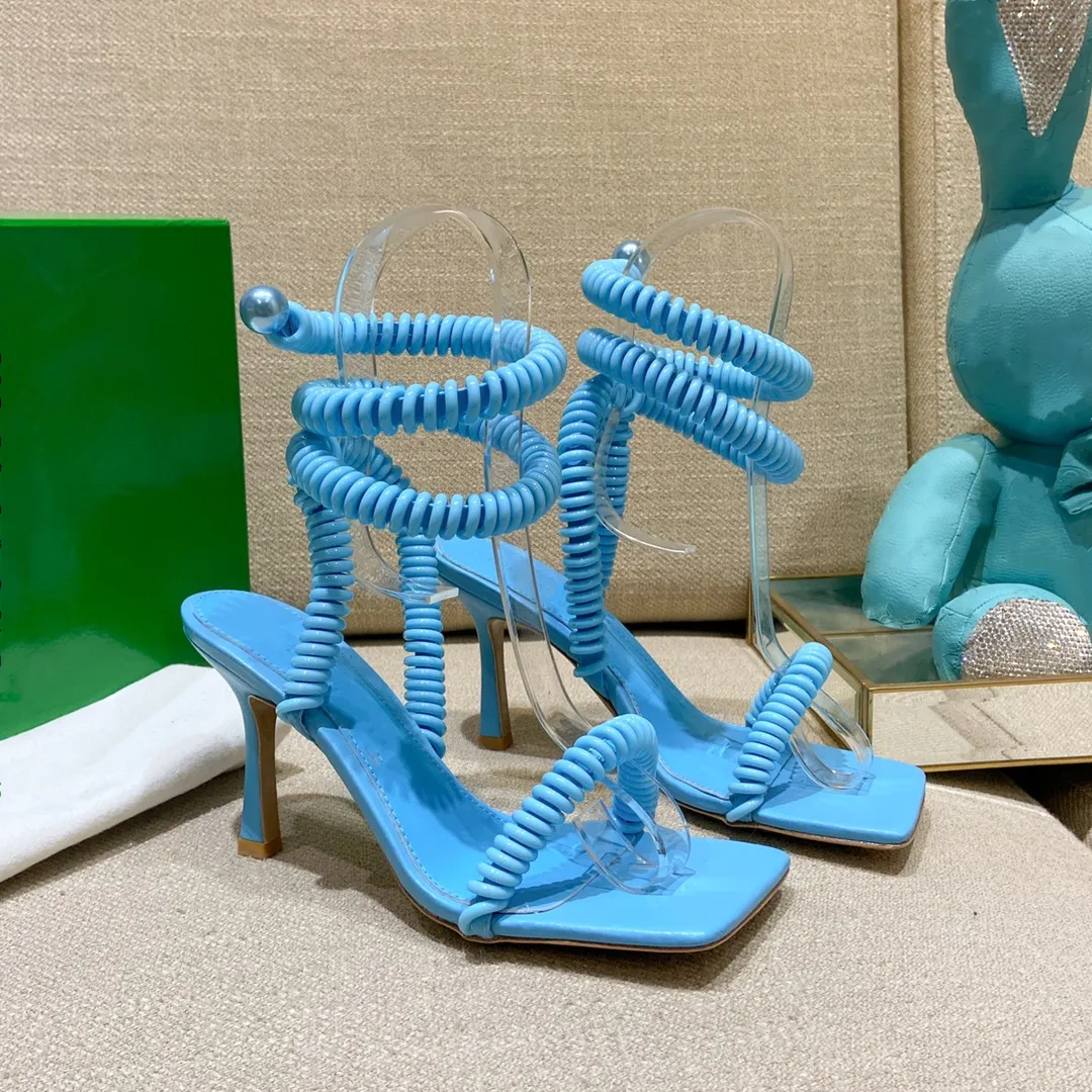 2022 wired stretch women roman summer sandals high heeled party dress pumps sky blue green cross strap casual beach outwear walking shoe