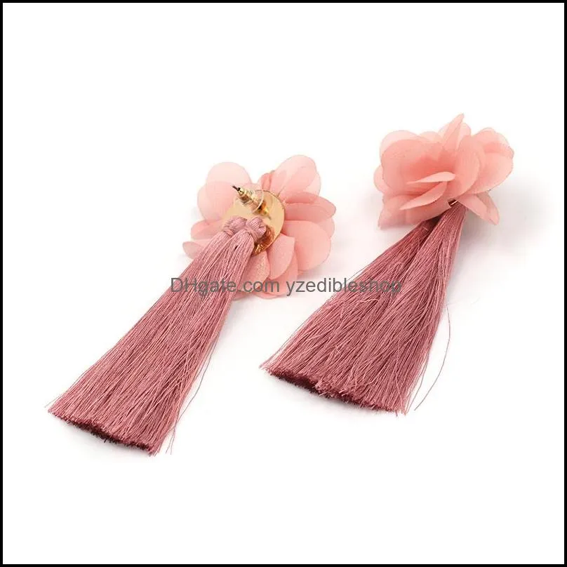 Trendy Summer Korean Elegant Drop Dangle Earring Flower Long Tassel Earrings For Women Jewelry Pendientes