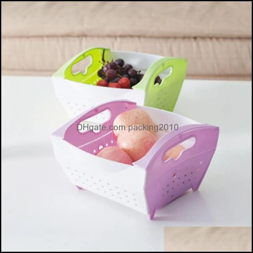 Storage Baskets Home Organization Housekee Garden Plastic Foldable Skep High Capacity Space Saving Drain Basket Hollowed Out Design Fruits