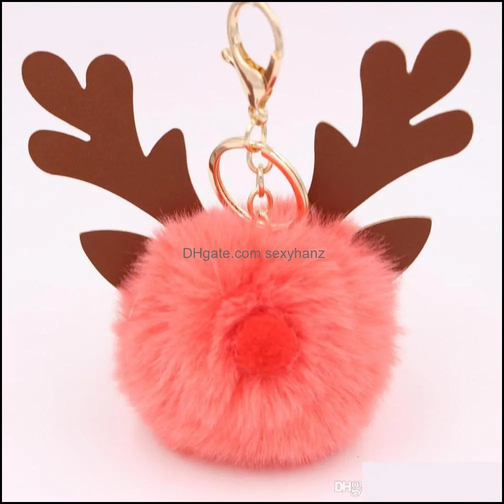 New Plush Pompom Elk Key Ring Hanging Christmas Handbag Ornament For Car Handbag Keyrings Xmas Keychain Pendant Bag Decoration