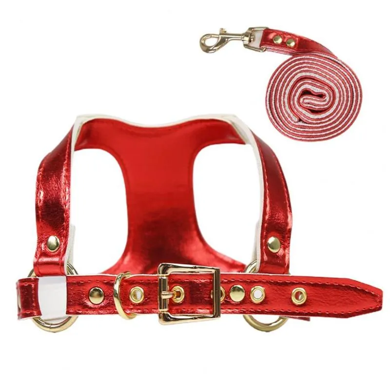 Dog Collars & Leashes Pet Traction Rope Adjustable Wear-resistant Faux Leather Sturdy Chest Strap CollarsDog