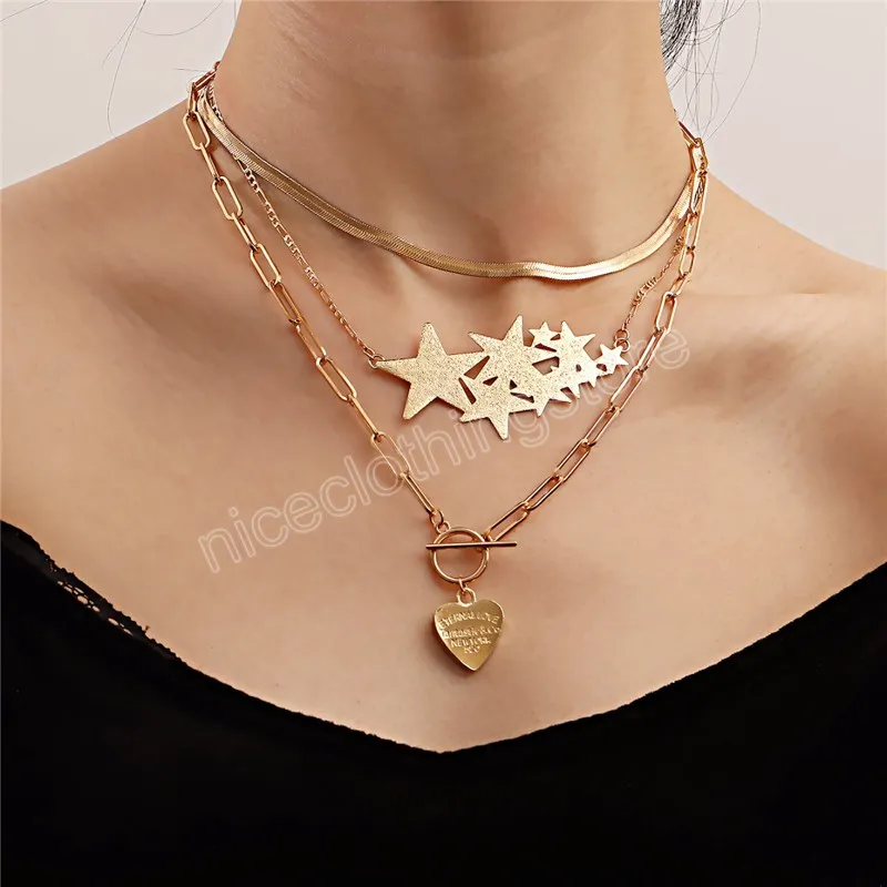 Collier pendentif étoile Vintage pour femmes déclaration de mode pendentif coeur multicouche bijoux esthétiques