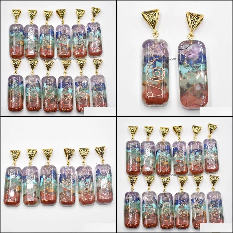 retro natural healing 7 colors chakra stone charms amethysts lapis lazuli pillar pendant for necklace jewelry maki mjfashion