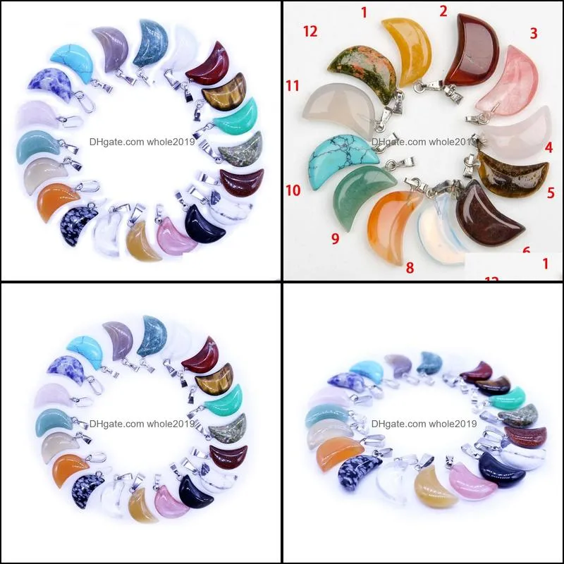 assorted natural stone crescent moon shape charms pendants for diy necklace earrings jewelry making