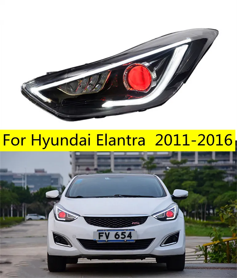 High Beam Head Light For Hyundai Elantra LED Headlight 20 11-16 Angel Eye Daily Lights Turn Signal Lamp