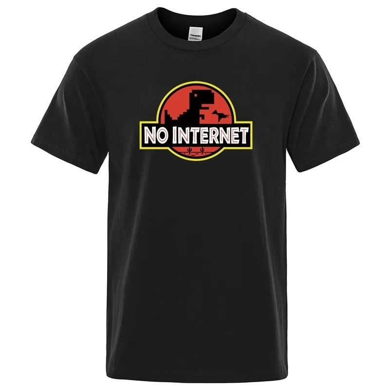 Cartoon Dinosaurier t-shirt Gedruckt Kein internet T hemd männer dino t-shirt lustige Harajuku Tops Jurassic offline park Herren t-shirt 220617