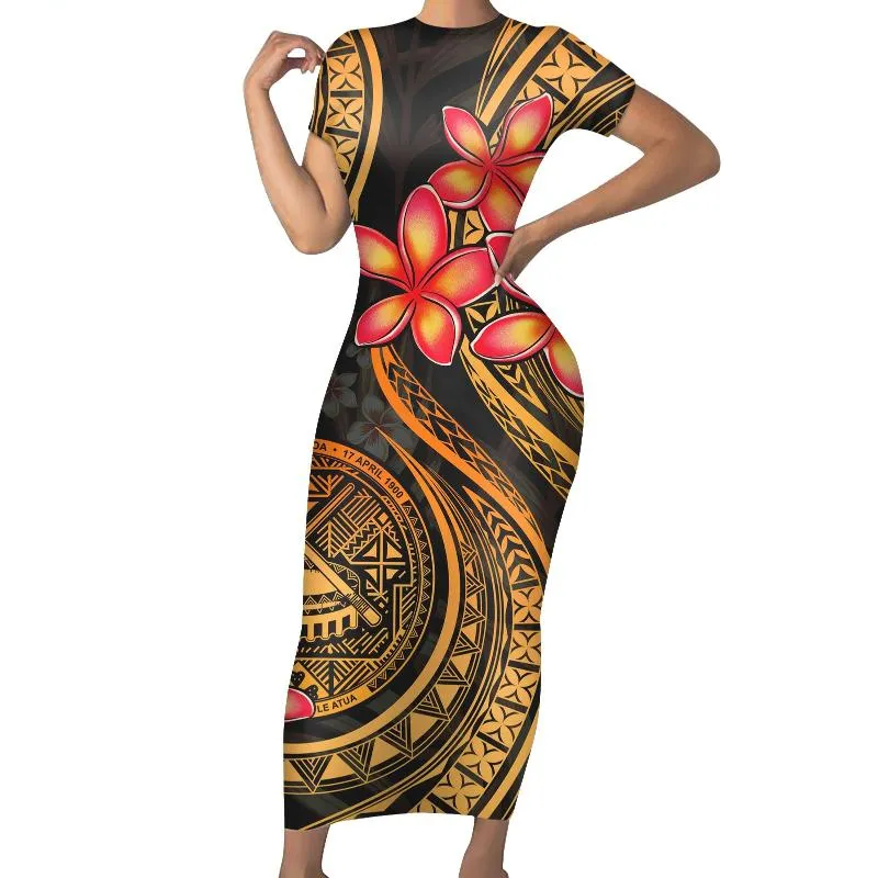 Party Dresses Women Long Elastic Short Sleeve Sexy Lady Bodycon Robe Samoan Polynesian Tribal Pattern Woman Dress