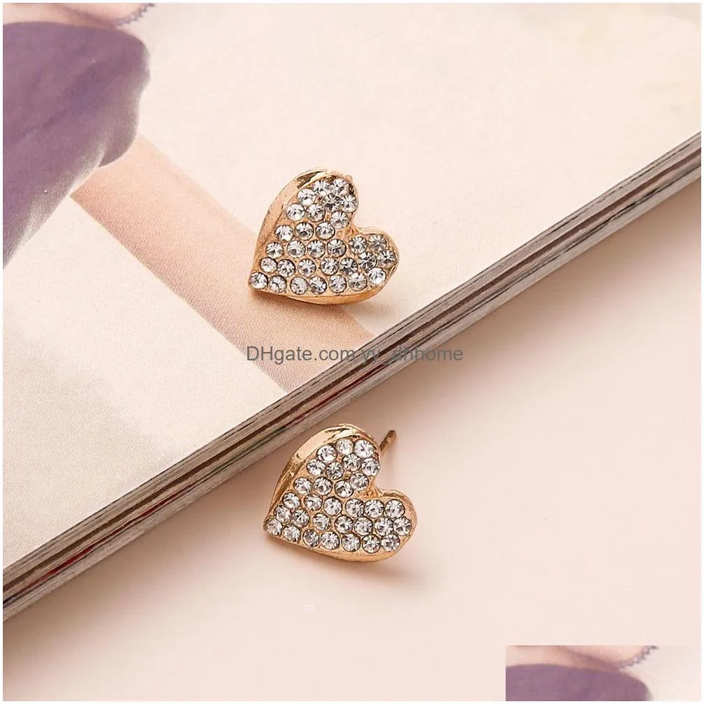 fashion jewelry heart stud earrings rhinstone cute heart earrings