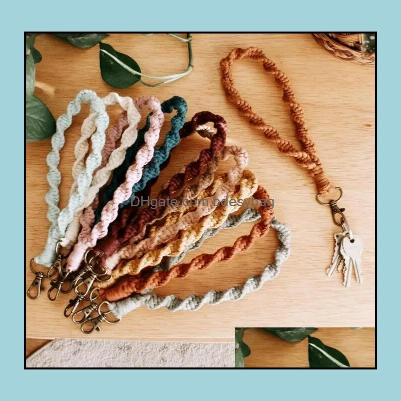 Boho Bag Accessories Macrame Wristlet Keychains Wrist Lanyard Strap Keyring Bracelet Assorted Color Macrames Braided Key