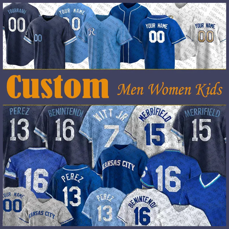 7 Bobby Witt Jr. Maillot de baseball personnalisé Kansas City 13 Salvador Perez KC Royals Zack Greinke Bo Jackson George Brett Hunter Dozier Brad Keller Josh Staumont Kyle Isbel