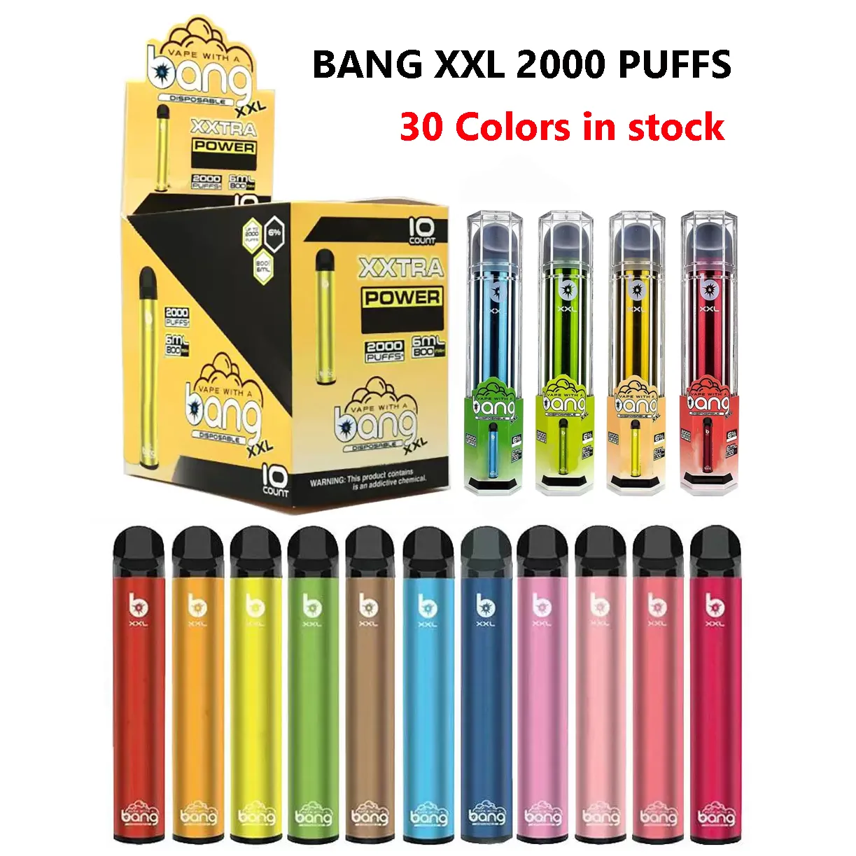 Bang XXL verfügbar EIGARETTES 2000 Puffs großer Vape -Stift -Gerät 2% 5% 6% Level Large Dampf Elektronische Cigs 30 Farben in Lagerbestand ohne Zollgebühr