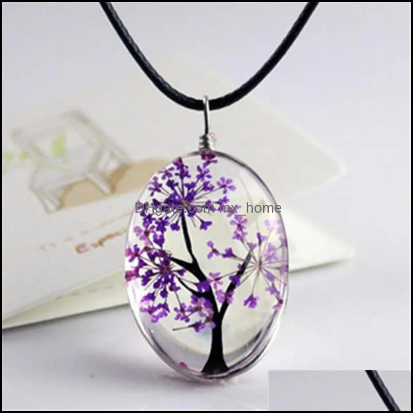 35*25mm Fashion Plant Dried Flower Pendant Starry Life Tree Necklace Time Gemstone DIY Handmade Glass Jewelry Wholesale k421