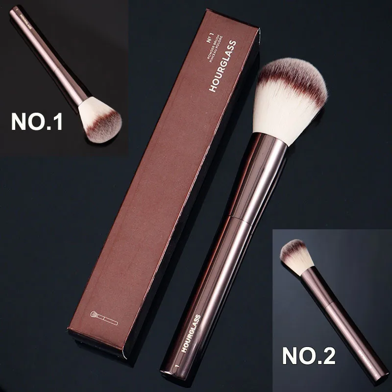 Hourglass Makeup Brushes Powder Foundation Blush highlighters Brush No.1 and 2 Soft Borst Kosmetiska verktyg Metallhandtag