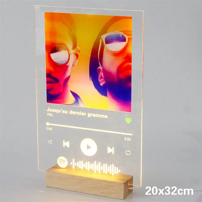 Personalized Night Light USB Customized Spotify Acrylic Music Board Po Style Couple Anniversary Birthday Po Album Plaque 220608
