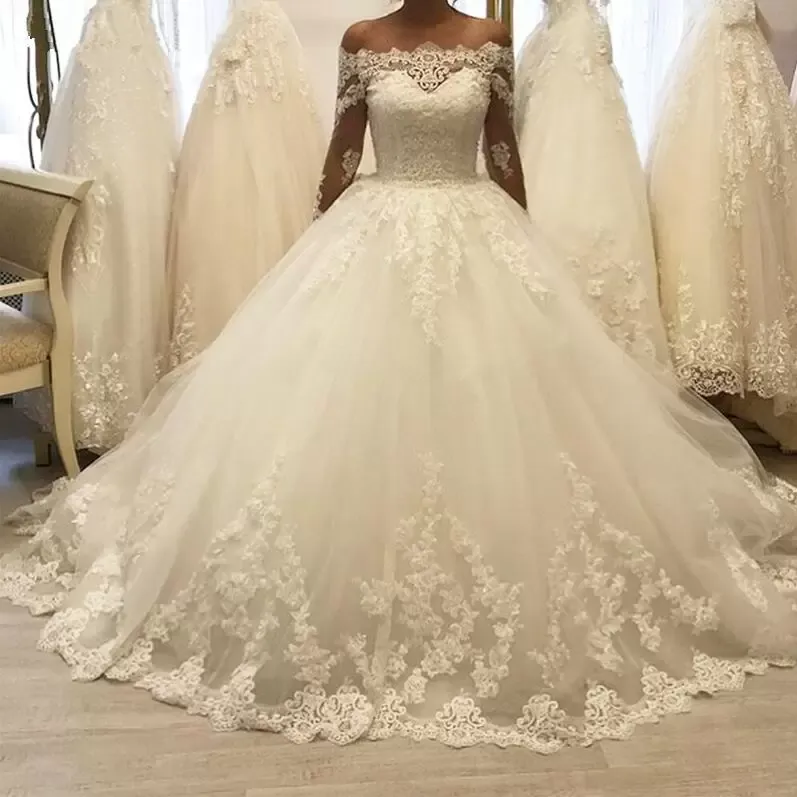 Abiti da sposa abiti da sposa Applique in pizzo da sposa fuori dalla spalla a maniche lunghe smerlati su misura per le dimensioni forti di dimensioni de novi 403 403 403