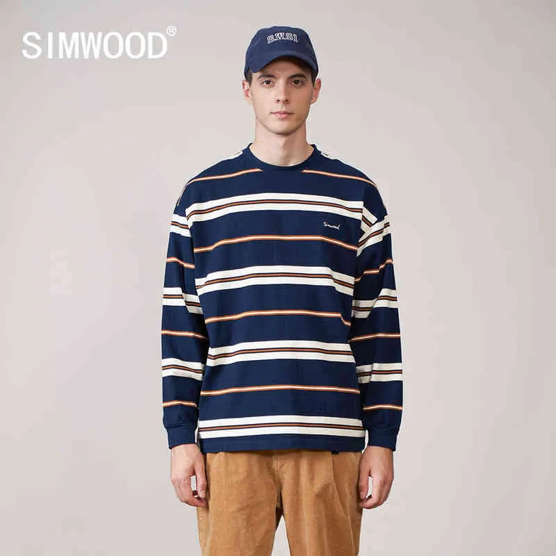 Simwood 2022春冬新しい濃厚なヘビー級特大の長袖TシャツMen 100％Cotton Plus Size Pullovers SK130762 T220808