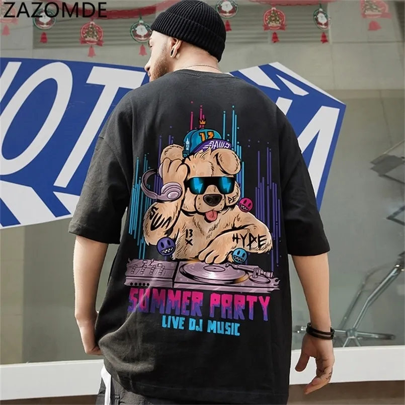 Zazomde hip hop estilo meia manga camisas grandes homens roupas de verão moda oversized dj urso camisetas roupas jovens tshirt 220621