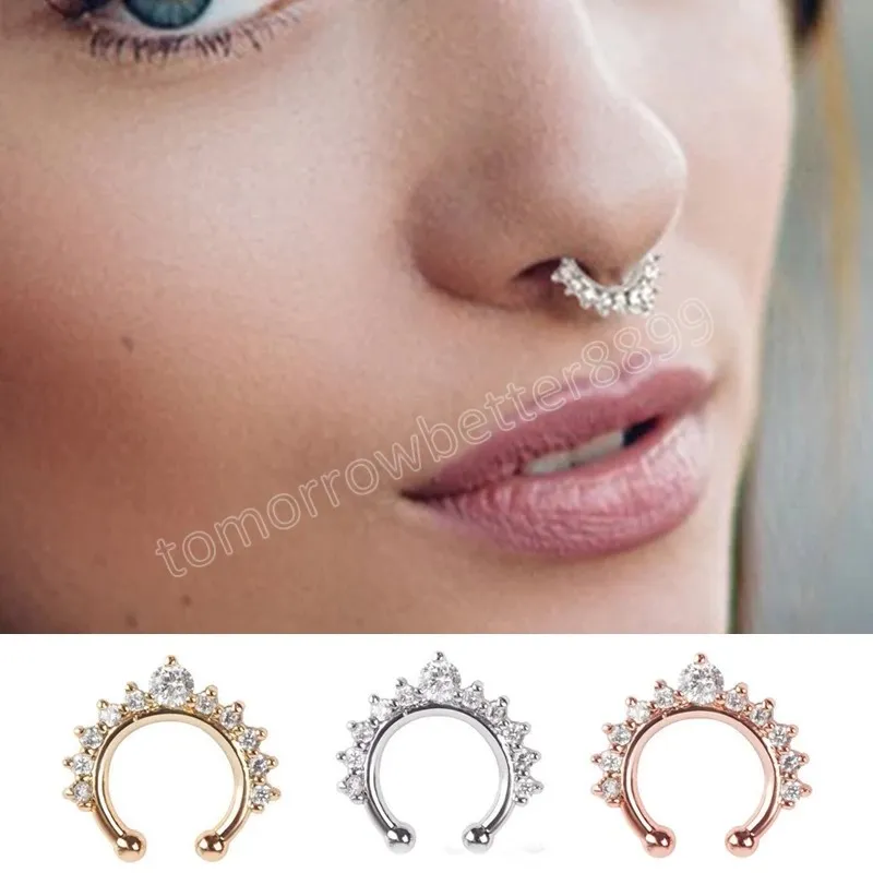 Zircon faux Septum Piercing nez anneau pour fille hommes Faux corps Clip anneaux Non bijoux de corps Non percé