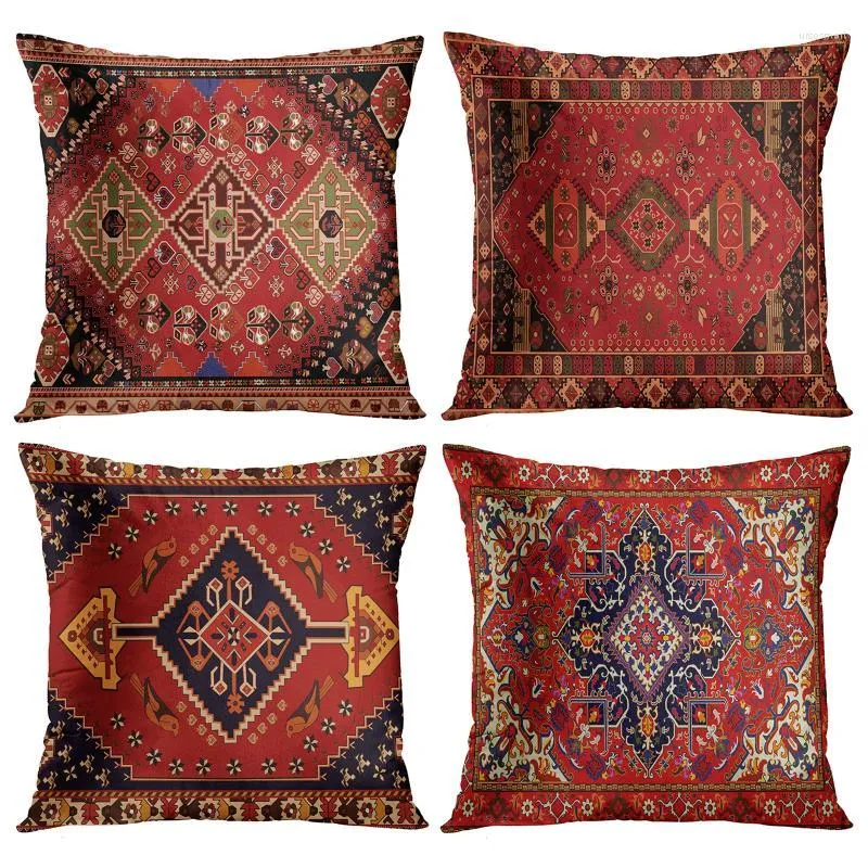 Подушка /декоративная красная марокканская этническая узора лепестка с короткой плюшевой диван наволоч