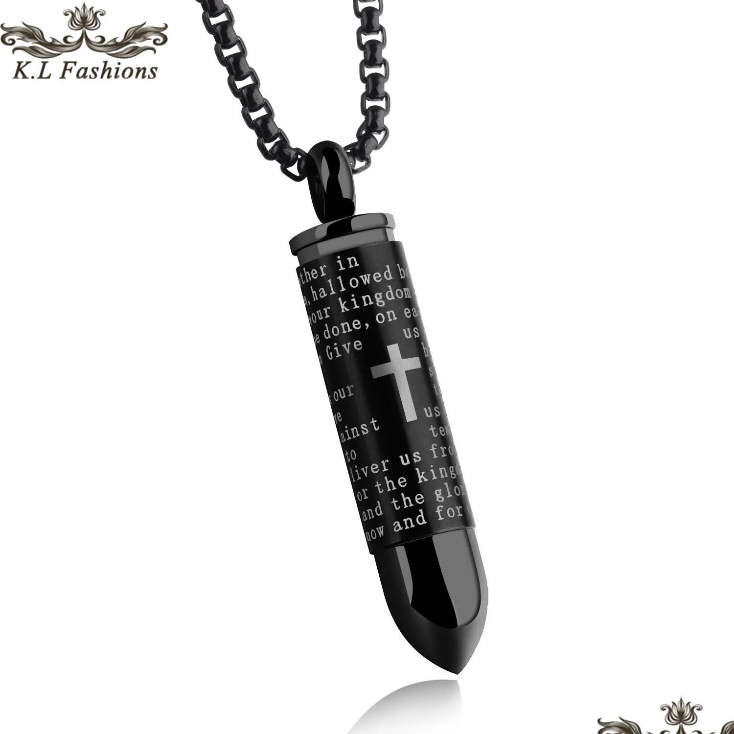 bullet pendant necklace for men engraved cross lord bible prayer necklace english letter stainless steel necklace jewelry cremation